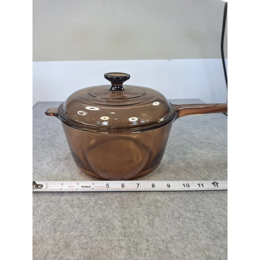 Visions by Corning Amber Glass 2.5L Saucepan with Lid Vintage V-2.5-B USA Made